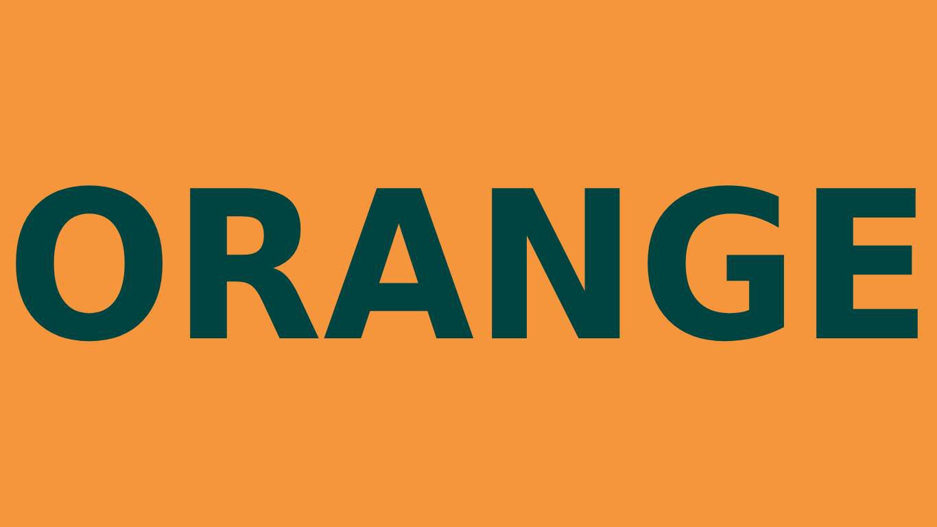 Fond orange avec le mot &laquo; orange &raquo; en vert fonc&eacute;.